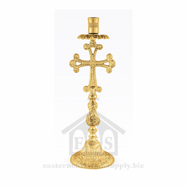 Pair of Gold-Plated Candle Sticks for Holy Table w/Cross