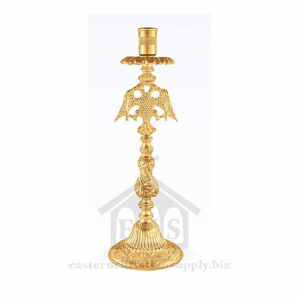 Pair of Gold-Plated Holy Table Candle Sticks w/Double Headed Eagle