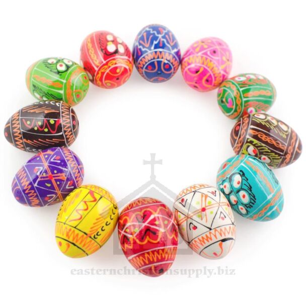 Miniature Ukrainian Pysanky Wooden Eggs (1.25") - assorted colors (sold individually)