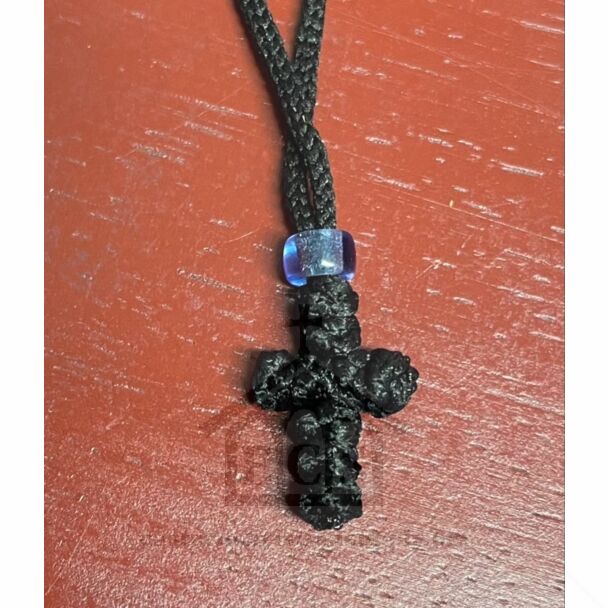Woven Cross Necklace 2 (w/ blue bead)