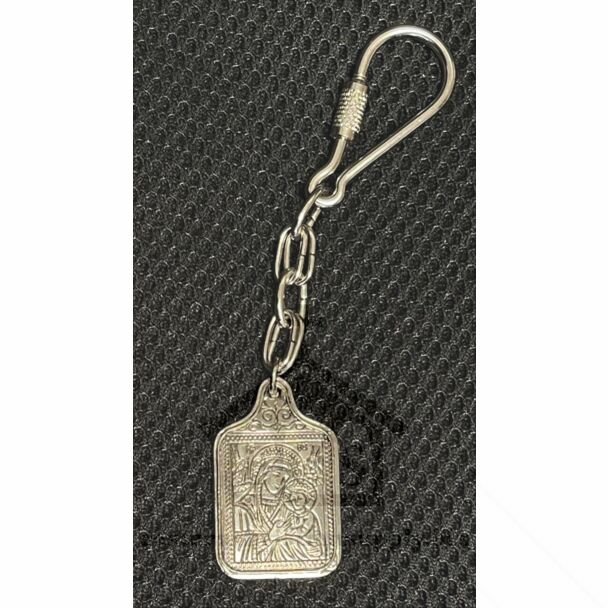 Silver key chain of the Mother of God (rectangular)