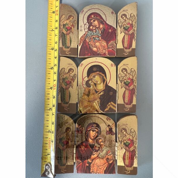 Gold Foil Triptych W/ the Theotokos and Archangels