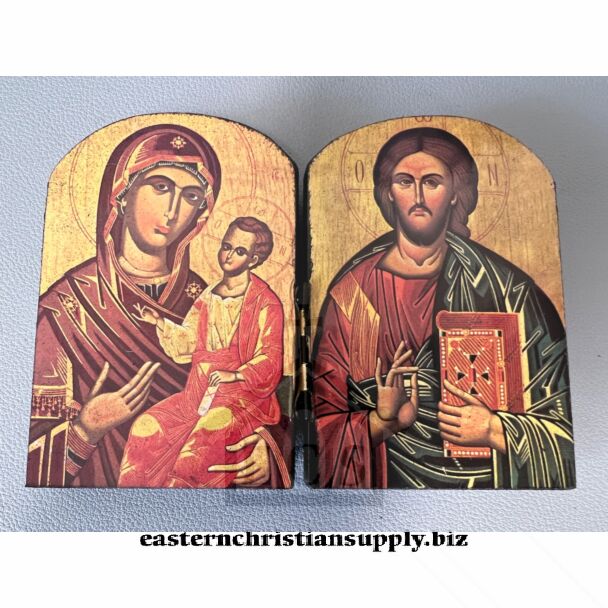 Dark Stain Diptych w/Christ & the Theotokos