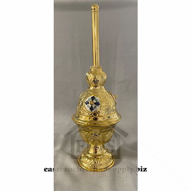 Gold-plated and enameled holy water sprinkler