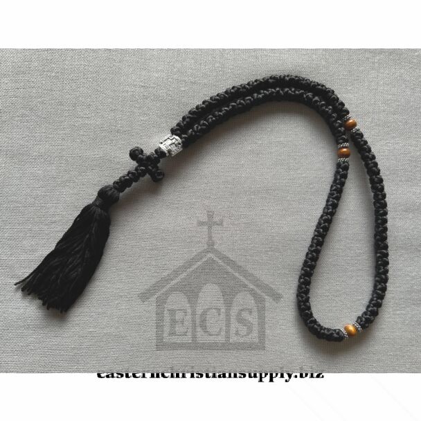 100-knot Prayer Rope w/ Wooden beads, tassel end (Athonite)