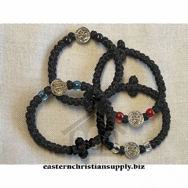 Wrist Prayer Rope with colored beads, medallion and Cross (Athonite)
