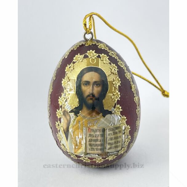 Brown Wooden Pascha Egg with Christ