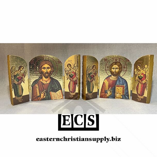Gold Foil Triptych W/ Christ and Archangels