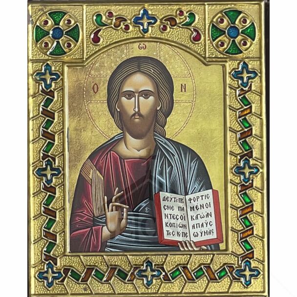 Metal-framed Icon of Christ with enamel