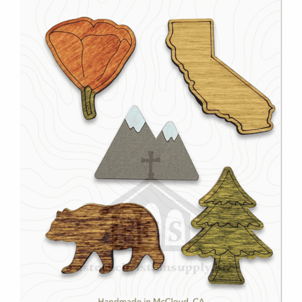 5 Pack, Wood Magnets - State of California