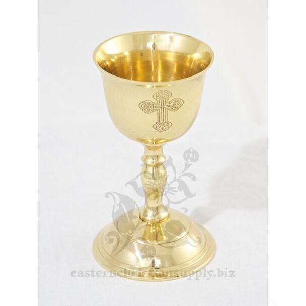 Lacquered brass wedding chalice with engraved Cross