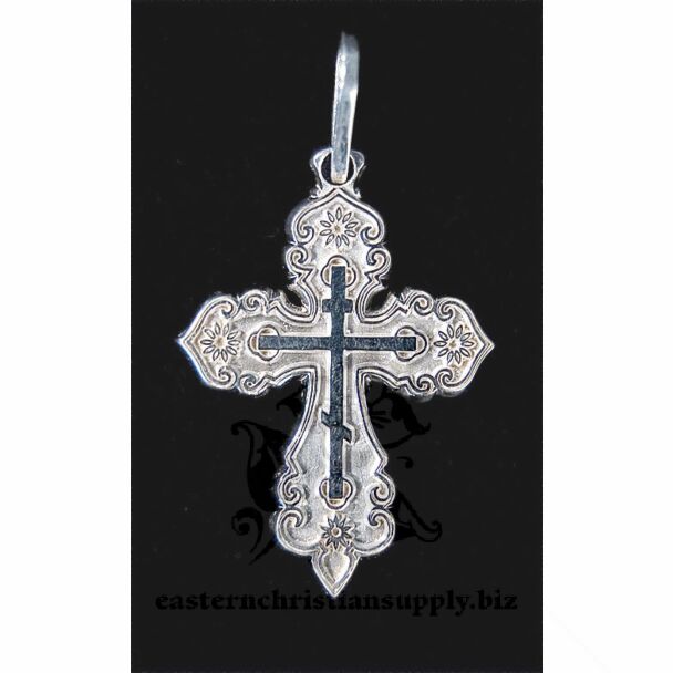 Sterling silver neck Cross with floral design