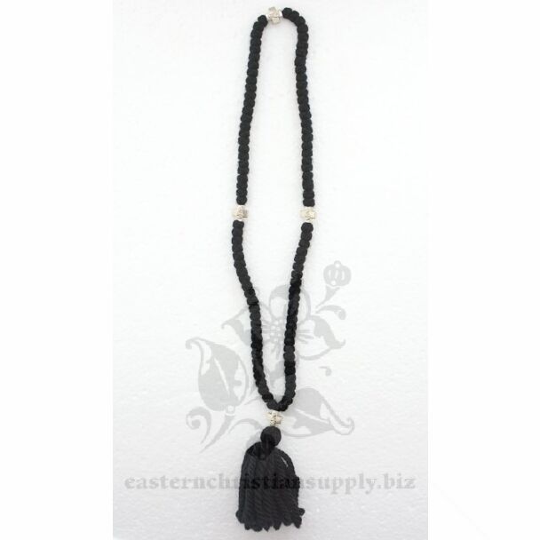 100-knot black woollen prayer rope with Theotokos Crosses and tassel