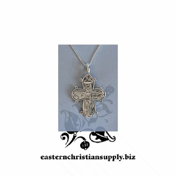 Sterling silver Cross, Christ Crucified w/ Theotokos on reverse (Christine Cross)