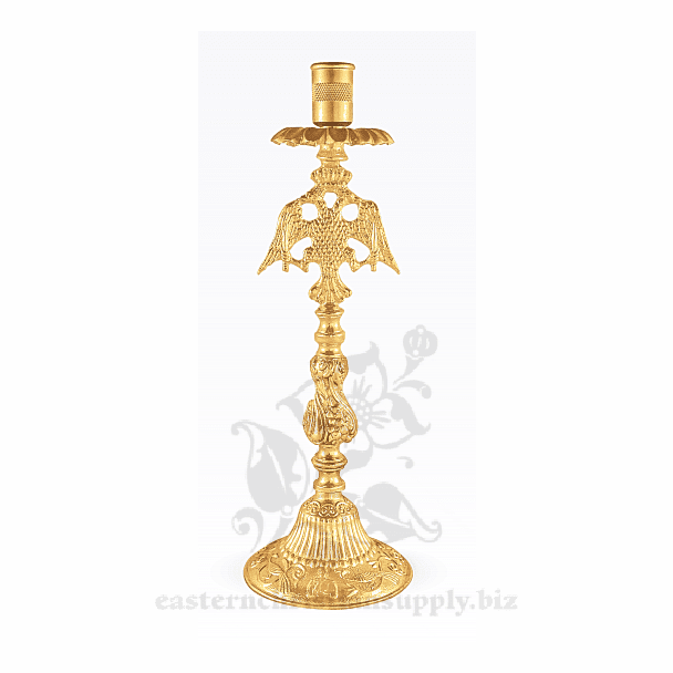 Pair of Gold-Plated Holy Table Candle Sticks w/Double Headed Eagle