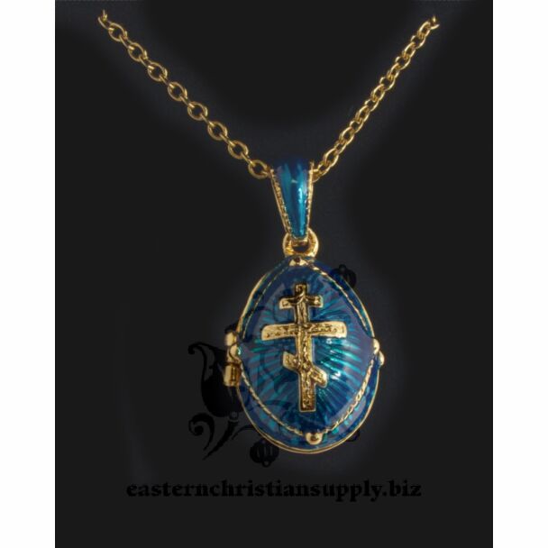 Orthodox Cross Egg Pendant (Turquoise)