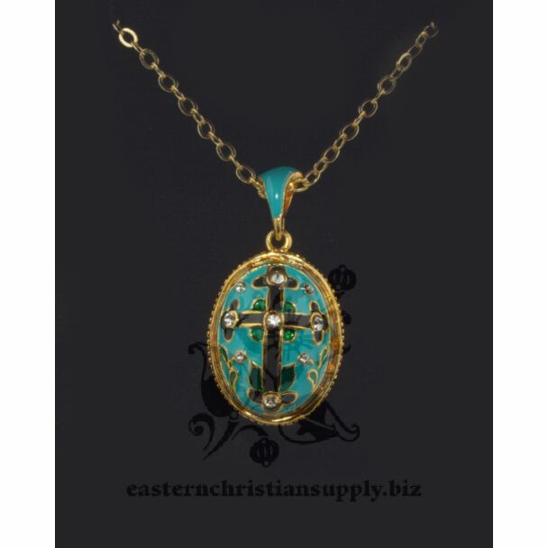Turquoise Enamel with Black Cross Egg Pendant