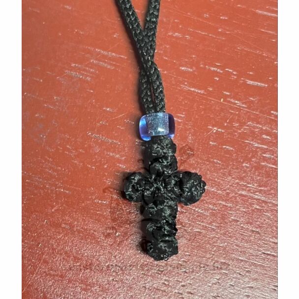 Woven Cross Necklace 2 (w/ blue bead)