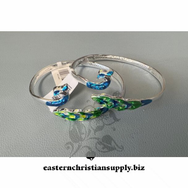 Thin Peacock style bracelet - colored or plain silver