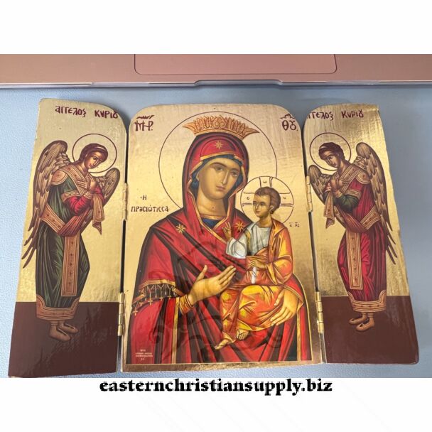 Gold Foil Triptych, Theotokos w/Archangels