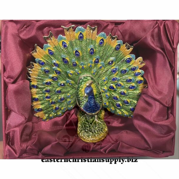 Metal Peacock Trinket Box/Statue