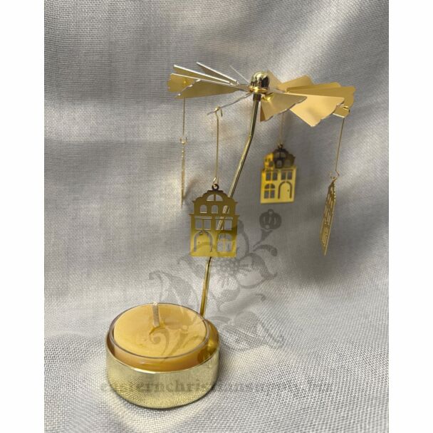 Small Gold Village Rotary Tealight w/one bees wax tea candle