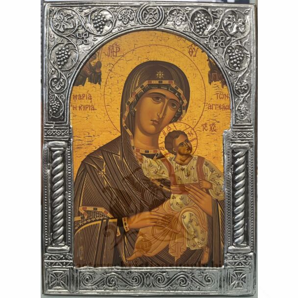 Theotokos Icon with silver repoussé frame (6.25" x 8.75")