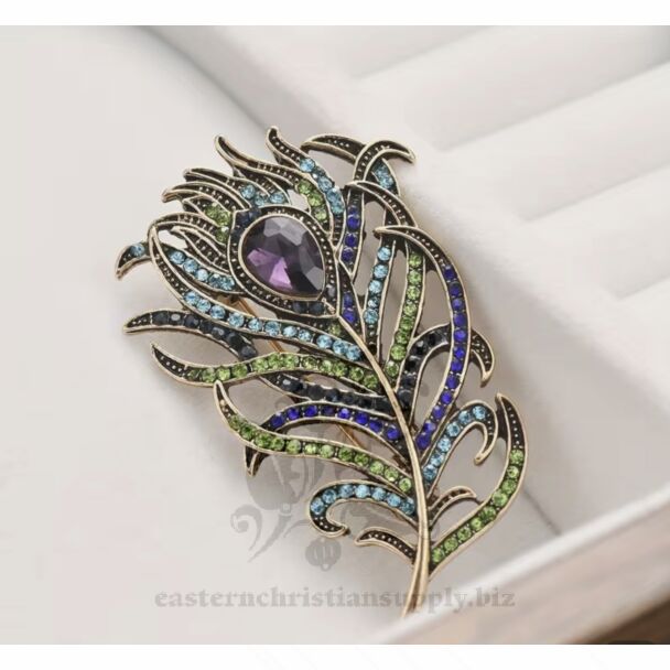 Rhinestone Retro Peacock Feather Brooch