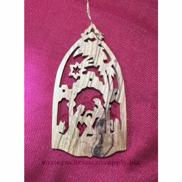 Manger Scene Hanging Ornament - Olive Wood