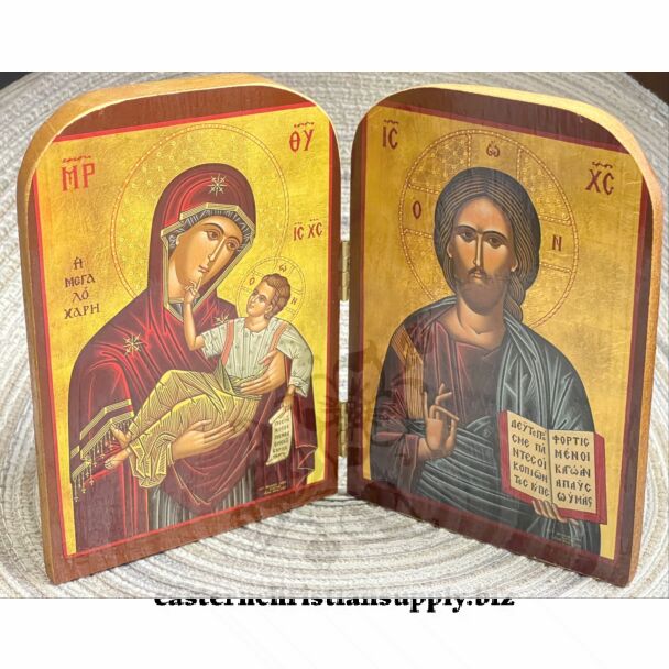 Wooden Diptych Icon of Christ and the Theotokos