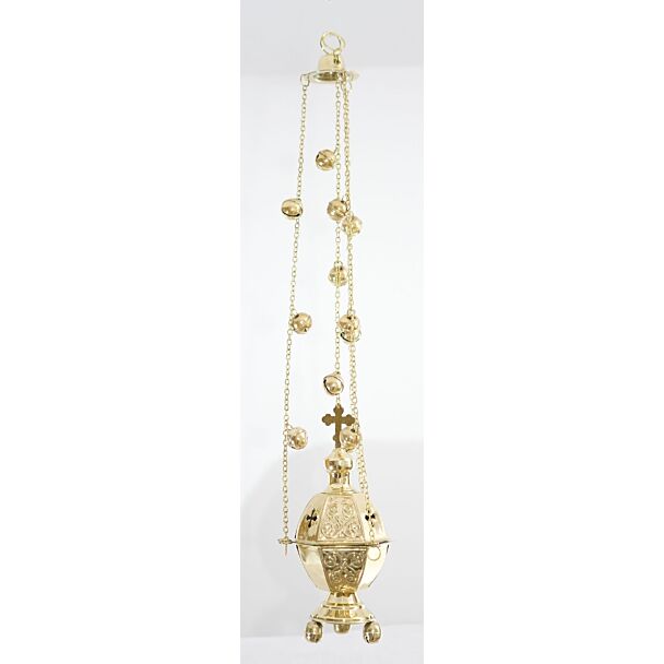 Lacquered Brass Hexagonal Censer with Bells