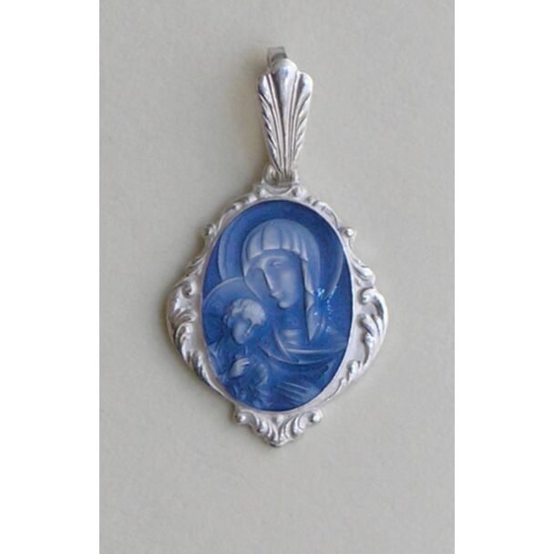 Sterling silver pendant (Theotokos medium-ellipse) w/enamel (14 x 17)