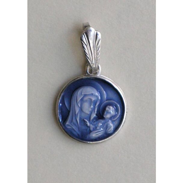 Sterling silver pendant (Theotokos in a round shape) w/enamel (12 x 12)