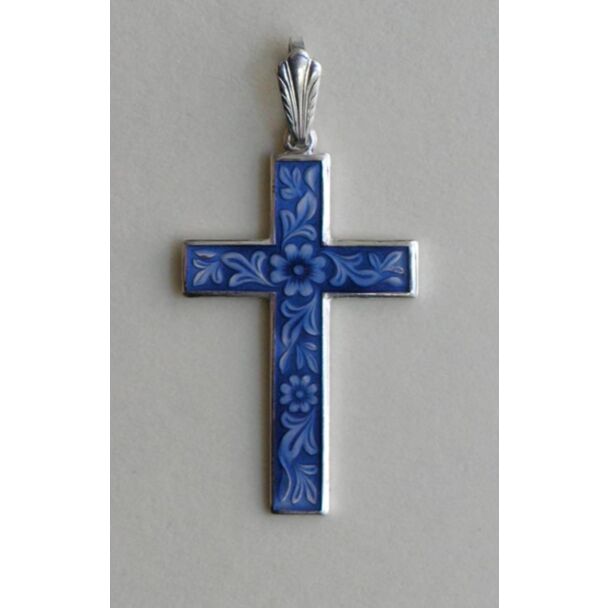 Sterling silver cross (str,big) w/enamel  3/4" X 1-1/8" (19 x 29 cm)