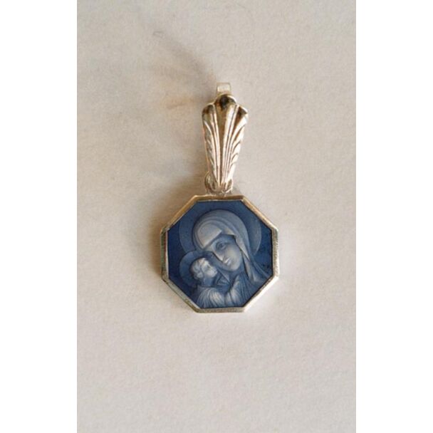 Sterling Silver and Enamel Octagonal Pendant (Theotokos)