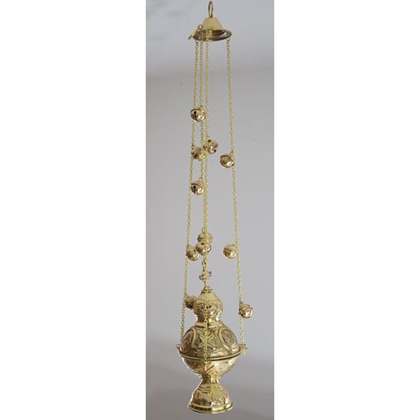 Lacquered brass censer with bells