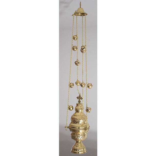Lacquered brass censer with bells