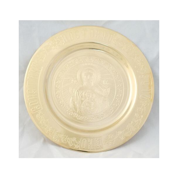 Gold-plated tray engraved with Platytera Icon