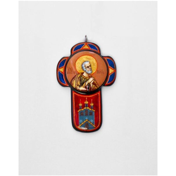 “Holy Apostle Peter” Hand-Painted and Lacquered Cross Pendant