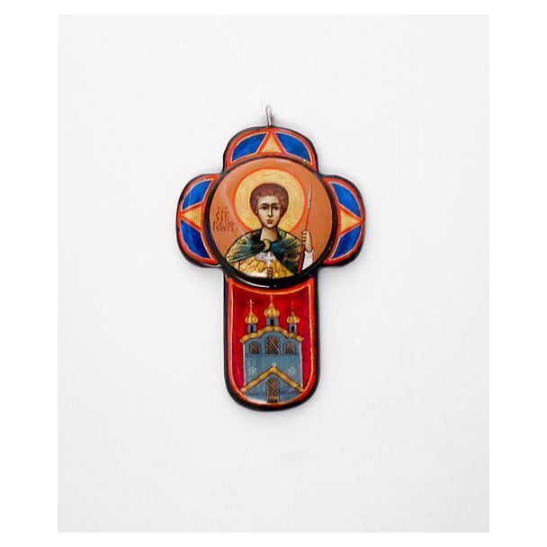 “Saint George” Hand-Painted and Lacquered Cross Pendant