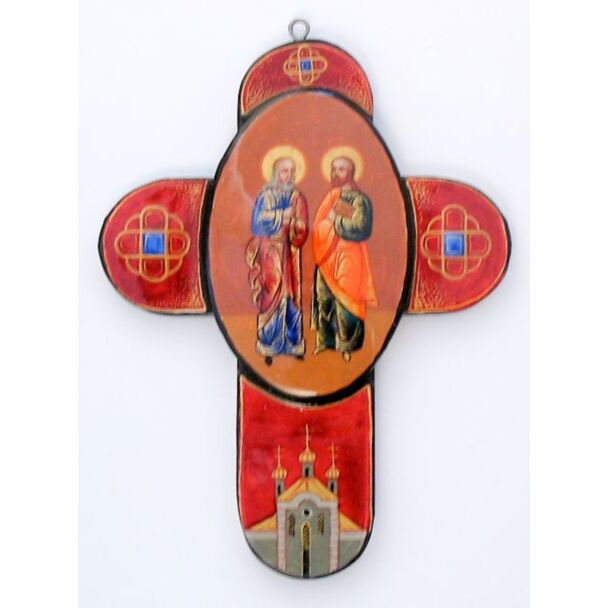 “Holy Apostles Peter and Paul” Hand-Painted and Lacquered Cross Pendant