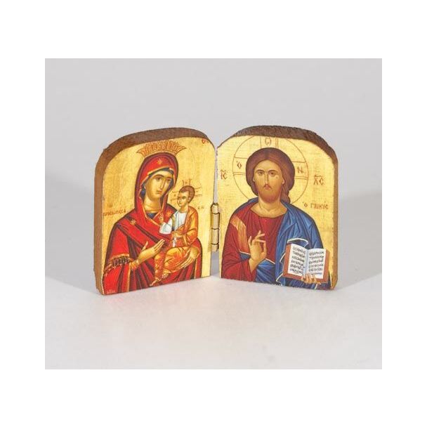 Diptych Icon on Wood, Stained, 2-3/4 X 1-3/4 Open