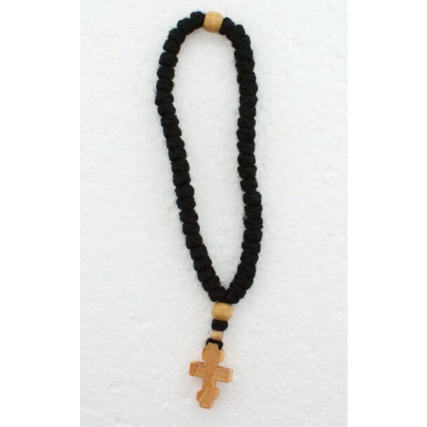 50-knot black woolen prayer rope with cypress-wood Cross