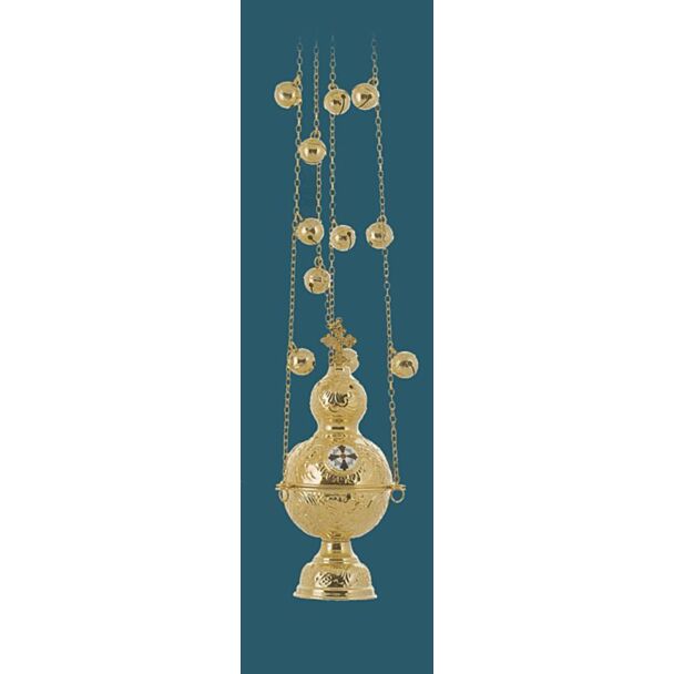 Gold-Plated Censer with Bells and Enamel Cross Medallions