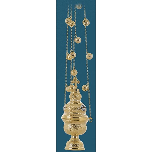 Gold-Plated Censer with Bells and Enamel Cross Medallions