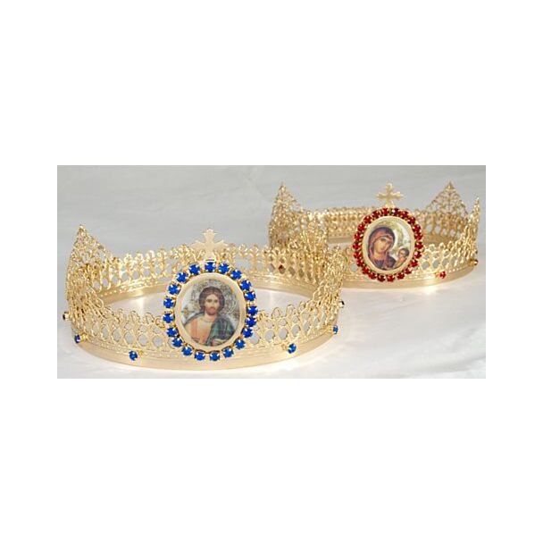 Gold-Plated Wedding Crowns with Icon Roundels and Triangular Ornaments