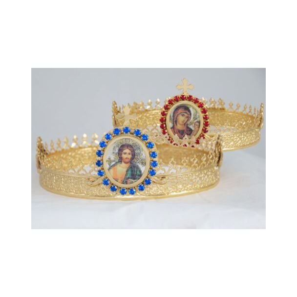 Gold-plated wedding crowns with Icon roundels