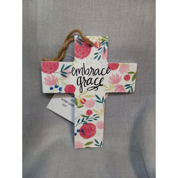 Embrace Grace Floral Wood Wall Cross