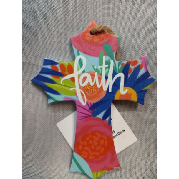 Faith Floral Wood Wall Cross