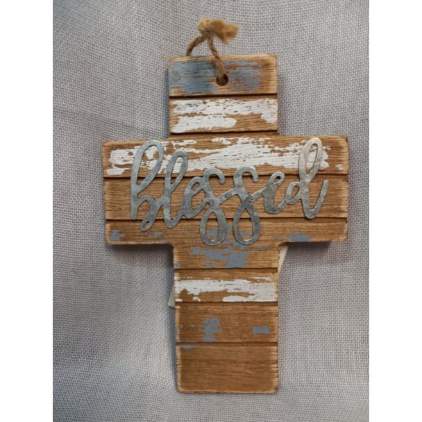 Blessed Distressed Wood Wall Cross